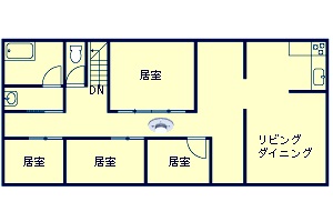 住宅用火災警報器の設置場所（7平方メートル以上の部屋が5室以上ある階の廊下）の説明図